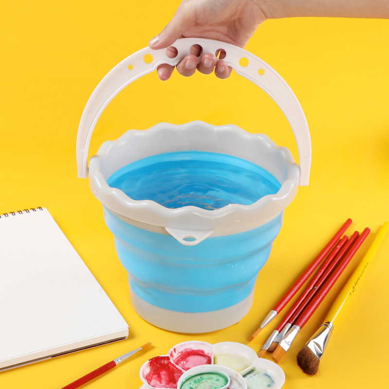 Silicone bucket washing pen bucket Folding retractable multi-functional large bucket Children's art students portable small shabu-shabu pen holder Chinese painting color pigment gouache painting watercolor painting special tools
