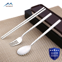 304 Stainless Steel Portable Cutlery Three Suits South Korea Solid Flat Chopsticks Spoon Fork Travel Box Students