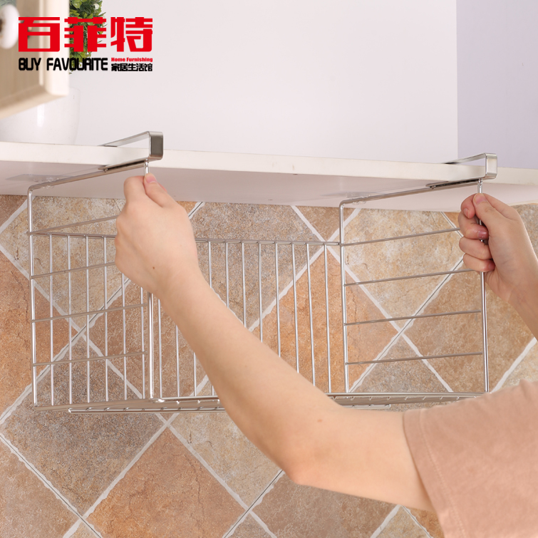 304 stainless steel under the table hanging basket dish rack storage rack Creative kitchen dormitory wardrobe hanging storage rack household