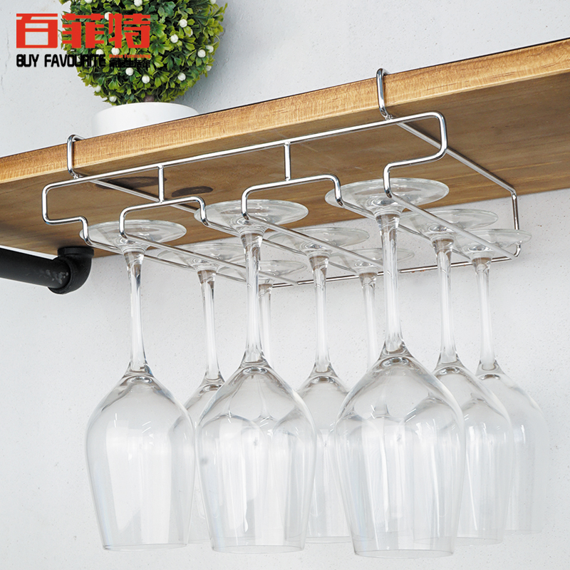 Hang thin glass Multi-row 304 stainless steel red wine glass shelf upside down hanging high-foot-free hanging hanging cup rack bar creativity