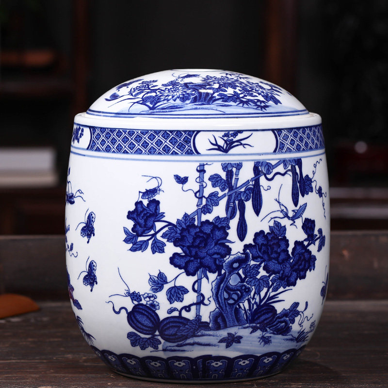 Jingdezhen pickle jar sealed pot ceramic with lid rice tank rice barrel tea pot snack container porcelain pot 10 catties