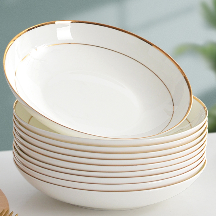 Ceramic gold edge plate bone china deep plate deepening plus height plate home set plate 2021 new tableware