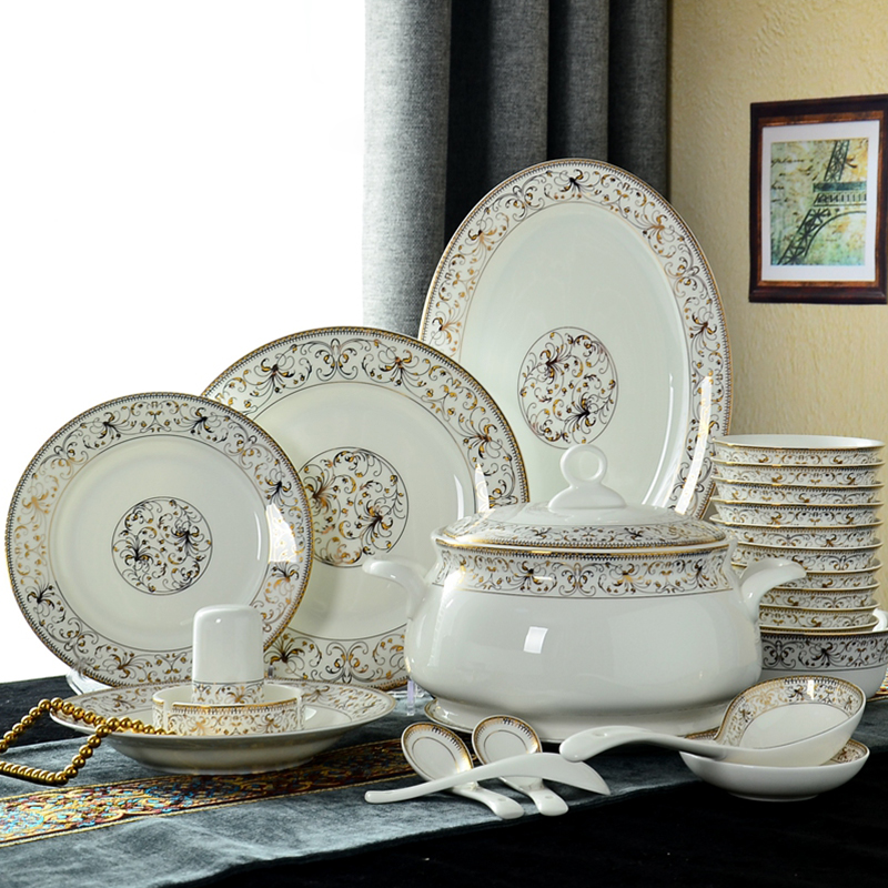 Dishes suit household European gold edge of jingdezhen ceramic bowl Korean 56 skull porcelain plate suit