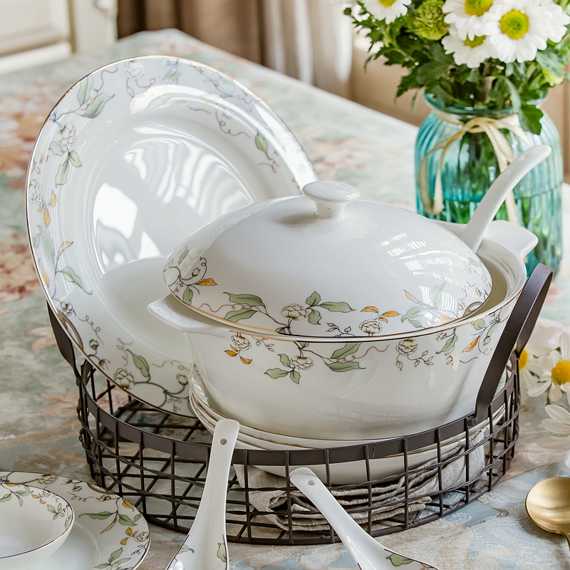 Korean dishes suit household bowl dish dish dish ipads China tableware to eat Chinese style wedding gifts and contracted and pure and fresh