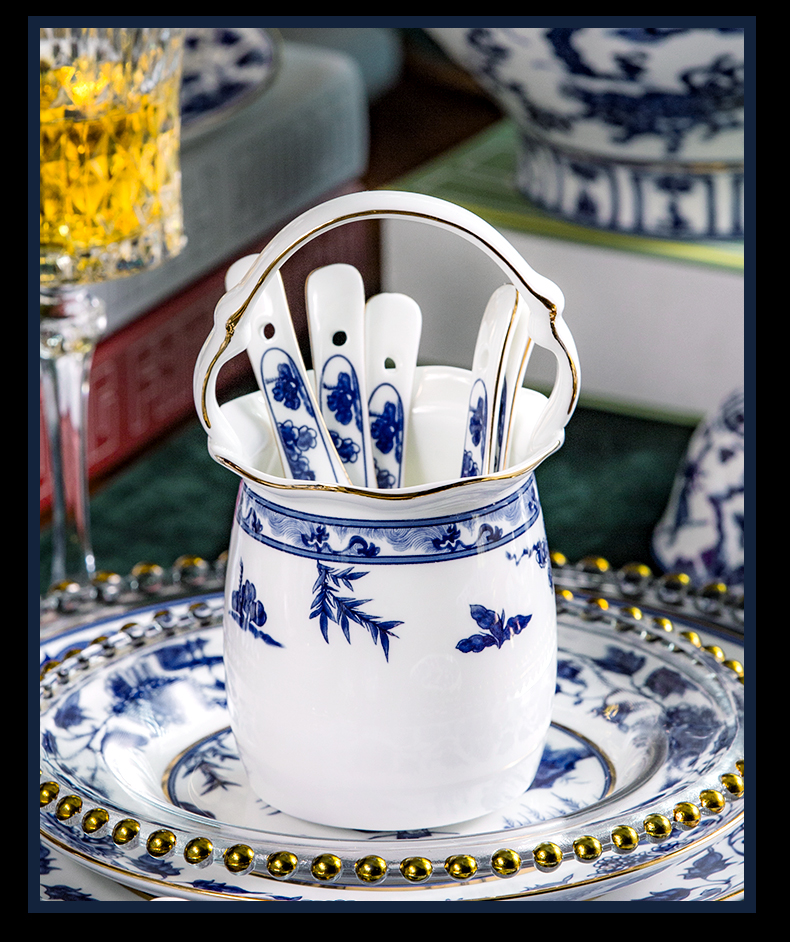 Blue and white porcelain ipads porcelain tableware suit dishes dishes tangshan combination of household of Chinese style in - glazed porcelain gold edge