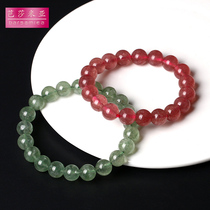 Natural strawberry crystal attracts the opposite sex peach blossom bracelet pigeon blood red and green womens single circle bracelet 520 gift for girlfriend