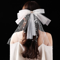 Bride wedding dress shape small veil license registration photo studio with makeup short bow wedding cute headdress