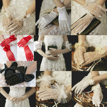 Original simple bridal wedding gloves wedding dress hand sleeve gauze cover arm mesh satin short Super fairy