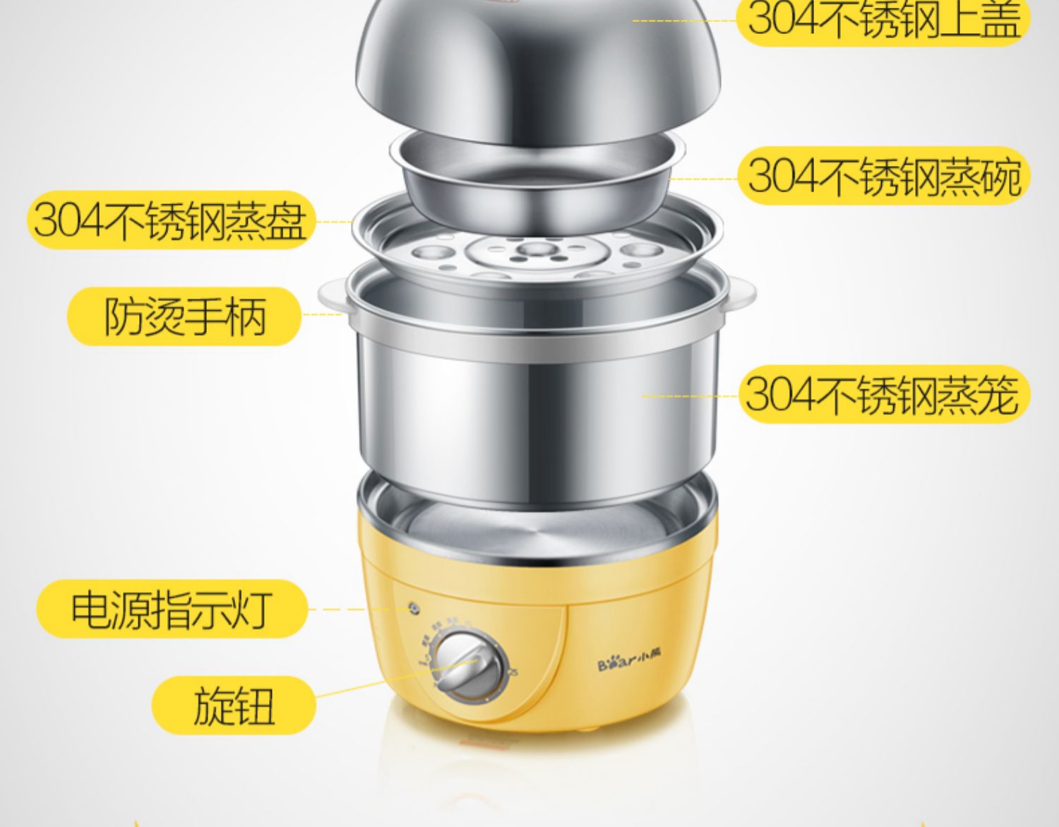 nồi hấp kính Gấu trứng gia đình tự động tắt nguồn nhỏ hấp trứng nhỏ đôi bằng thép không gỉ hầm trứng hầm trứng - Nồi trứng ca nấu mì đa năng daewoo