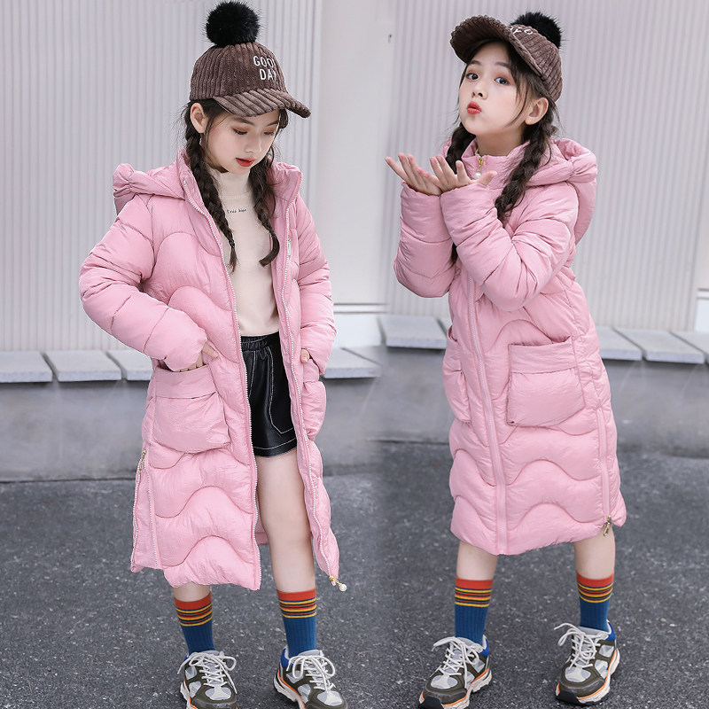 3 Children 4 girls ' autumn and winter coat 2021 new 5 medium and long version 6 thickened 7 foreign school 8 little girl down cotton coat