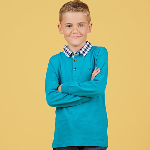 七匹狼童装 Swkids 男中大童 纯色格子领长袖POLO衫 T恤 优惠券折后￥49包邮（￥79-30） 4色可选