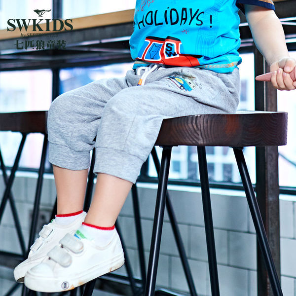 七匹狼童装 18年春季新款 全棉 中小男童运动七分裤 ￥59包邮（￥129-70）105~130码4色可选