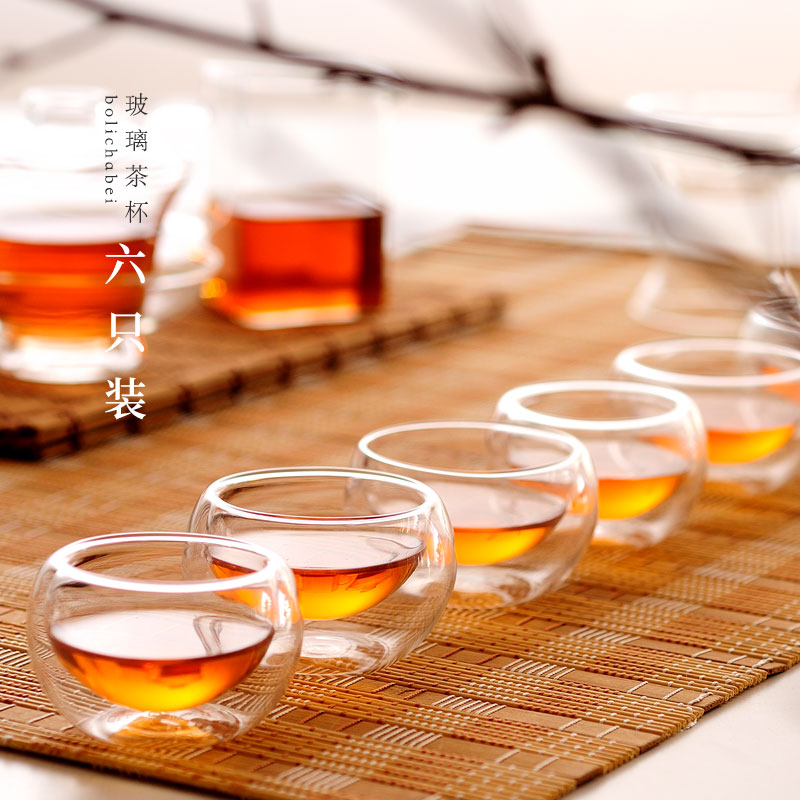 ZuoMing right is a single hot proof sample tea cup small little kung fu tea cup double deck glass tea set 6 pack
