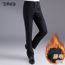  Plus velvet trousers Mens professional black warm suit pants Slim straight business formal mens suit pants winter