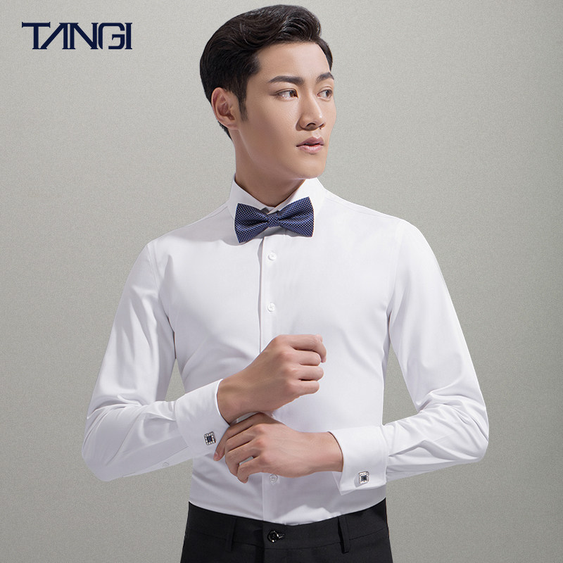 Tangji French shirt men's long-sleeved business dress anti-wrinkle groom wedding wedding suit Cufflinks men's white shirt