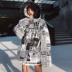 KING báo khắc núi khắc quần áo cotton thời trang đường phố cặp vợ chồng hip hop mùa đông oversize nam và nữ áo bông dài áo khoác nam kaki Trang phục Couple