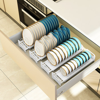 Kitchen bowl rack drain rack kitchen cabinet small size dish storage rack to place drawer pull basket built-in bowl and plate storage rack