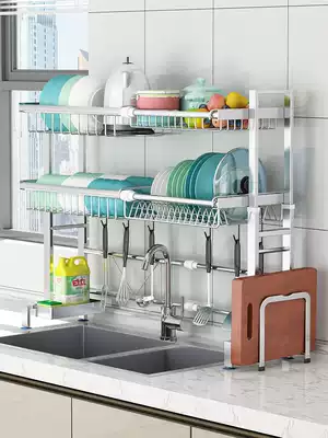 304 stainless steel kitchen rack sink telescopic sink dishes dishes and chopsticks drain rack supplies Household Encyclopedia