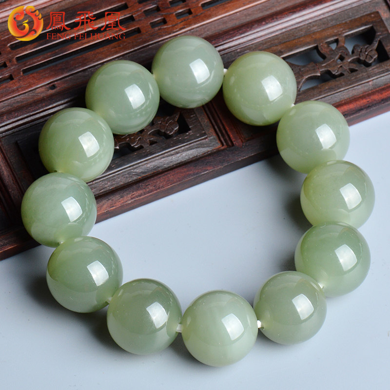 Feng Fei's Xinjiang and Tian Yuhands to refine the men's and women's natural jade handstrings for men's blue and white jade round pearl transit jade beads