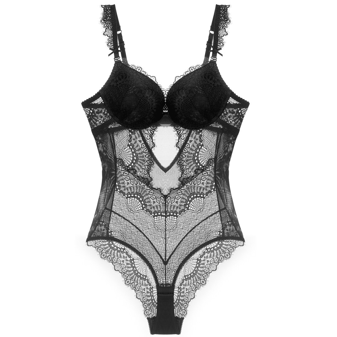 Fashion does not follow the crowd, the bottom is thick, the top is thin, thickened, gathered, feminine jumpsuit, transparent lace, beautiful back, body shaper, winter