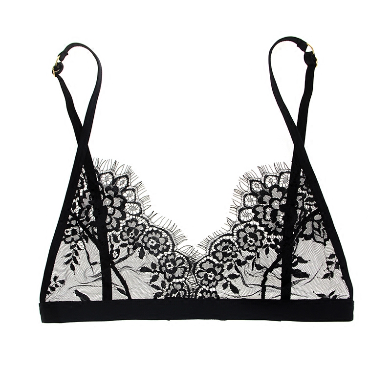 Woman's Secret Autumn Big Breast Sexy Eyelash Bra Bra No Steel Ring Triangle Cup Black Comfortable Lace Lingerie