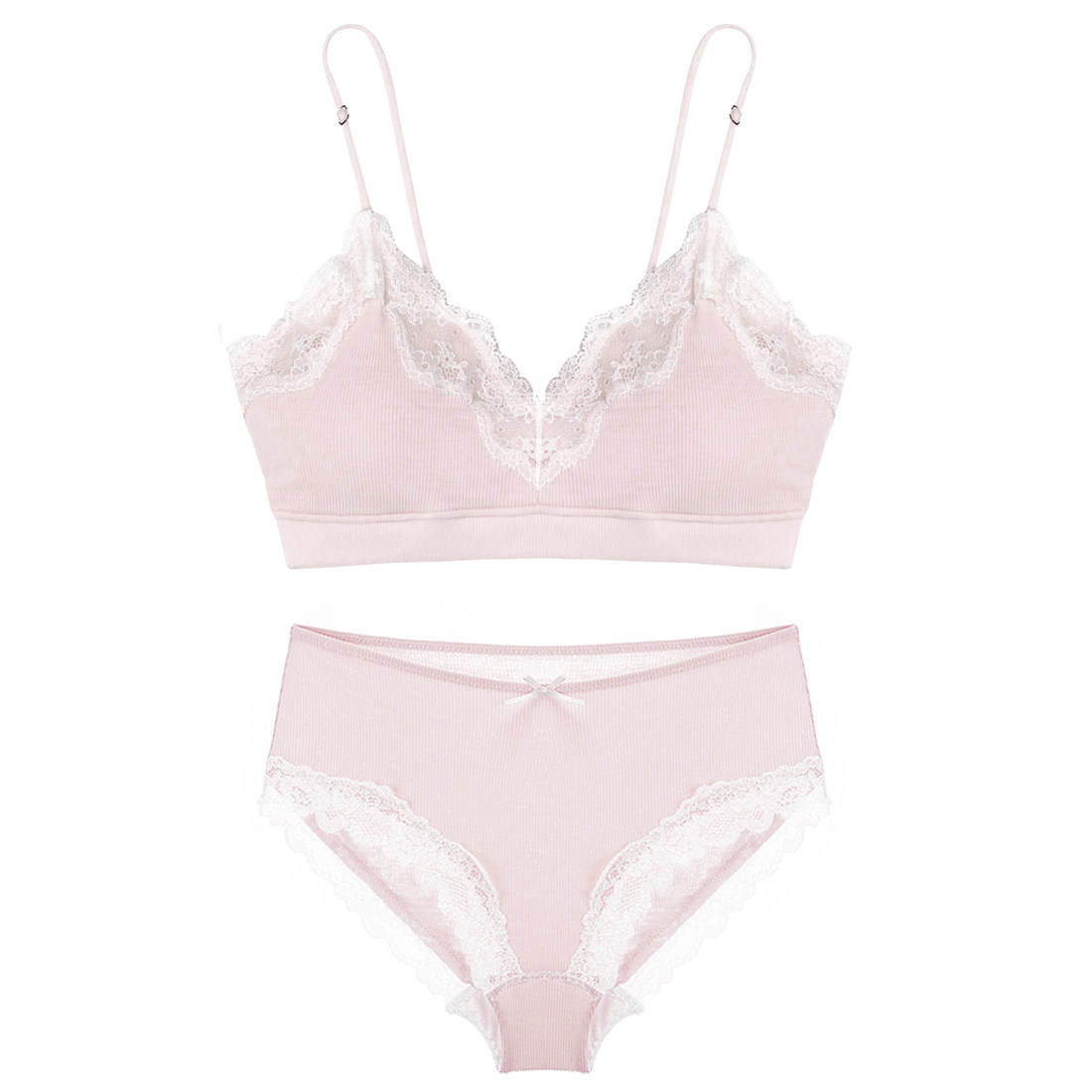 European and American white lace underwear French underwear set with inserts, no bumps, no rims, girls ' underwear, ultra-thin models