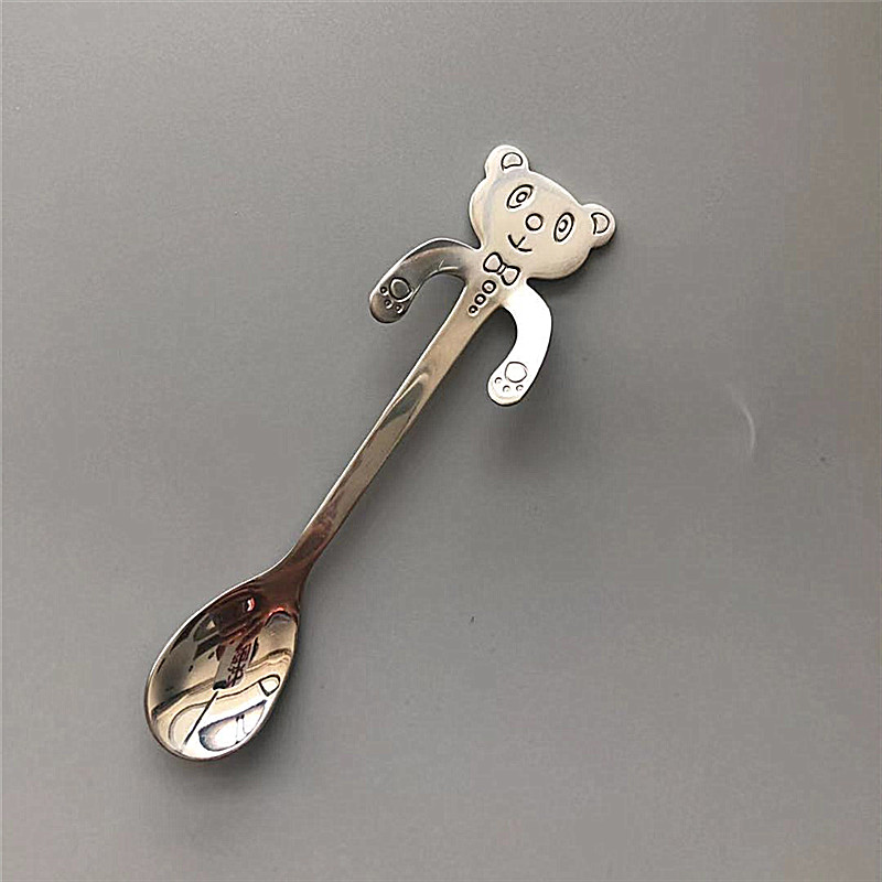 Stainless steel coffee spoon transparent glass small spoon long handle wooden spoon household coffee spoon cute cartoon spoon