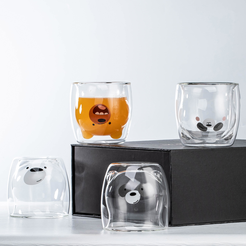 Heat-resistant double glass water cup Creative coffee cup gift box handmade couple cup Cute milk cup souvenir