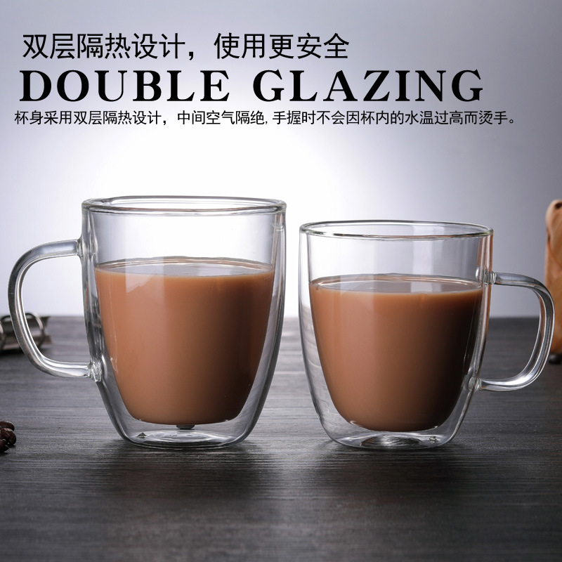 Double glazed glass transparent creative water cup tropical put coffee cup household milk cup earhook coffee cup
