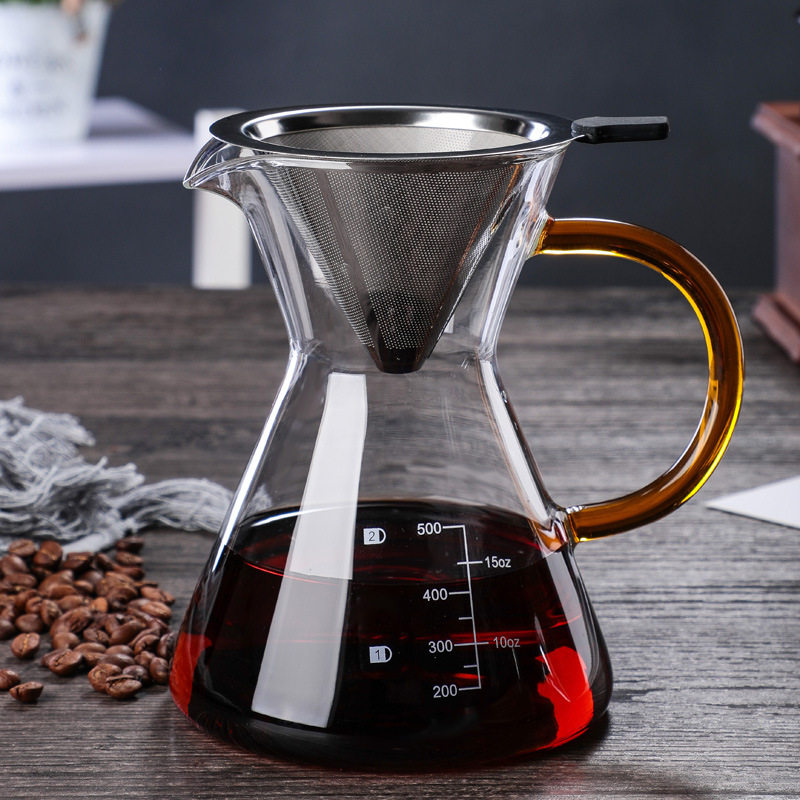 Heat resistant glass handmade coffee maker with coffee maker Share coffee maker Stainless Steel Filter Cup Coffee Maker