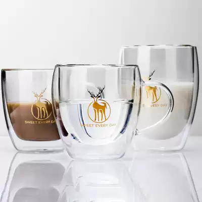 Printed double heat-resistant glass water Cup European style simple coffee cup household milk cup ear hanging coffee cup tea cup