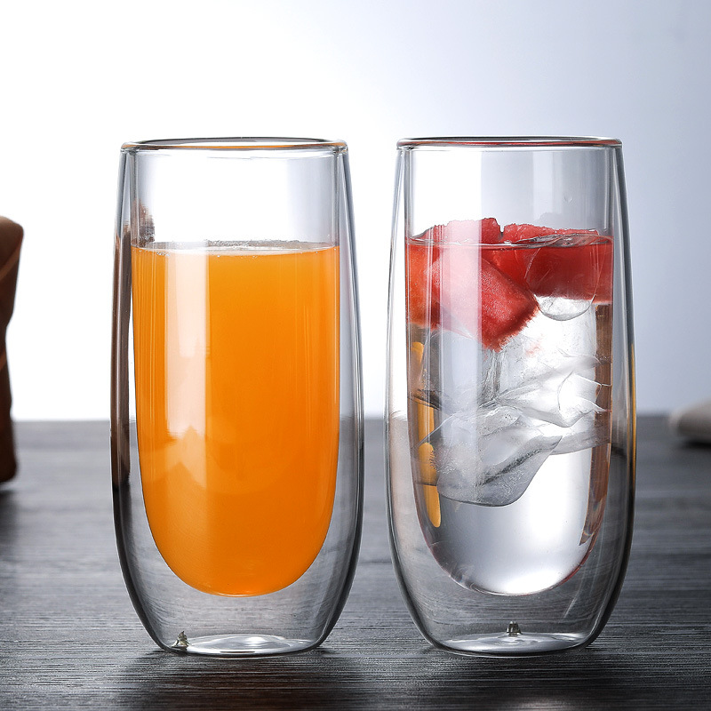 Heat-resistant double-layer water cup transparent glass household tea cup green tea cup insulated water cup tall juice cup