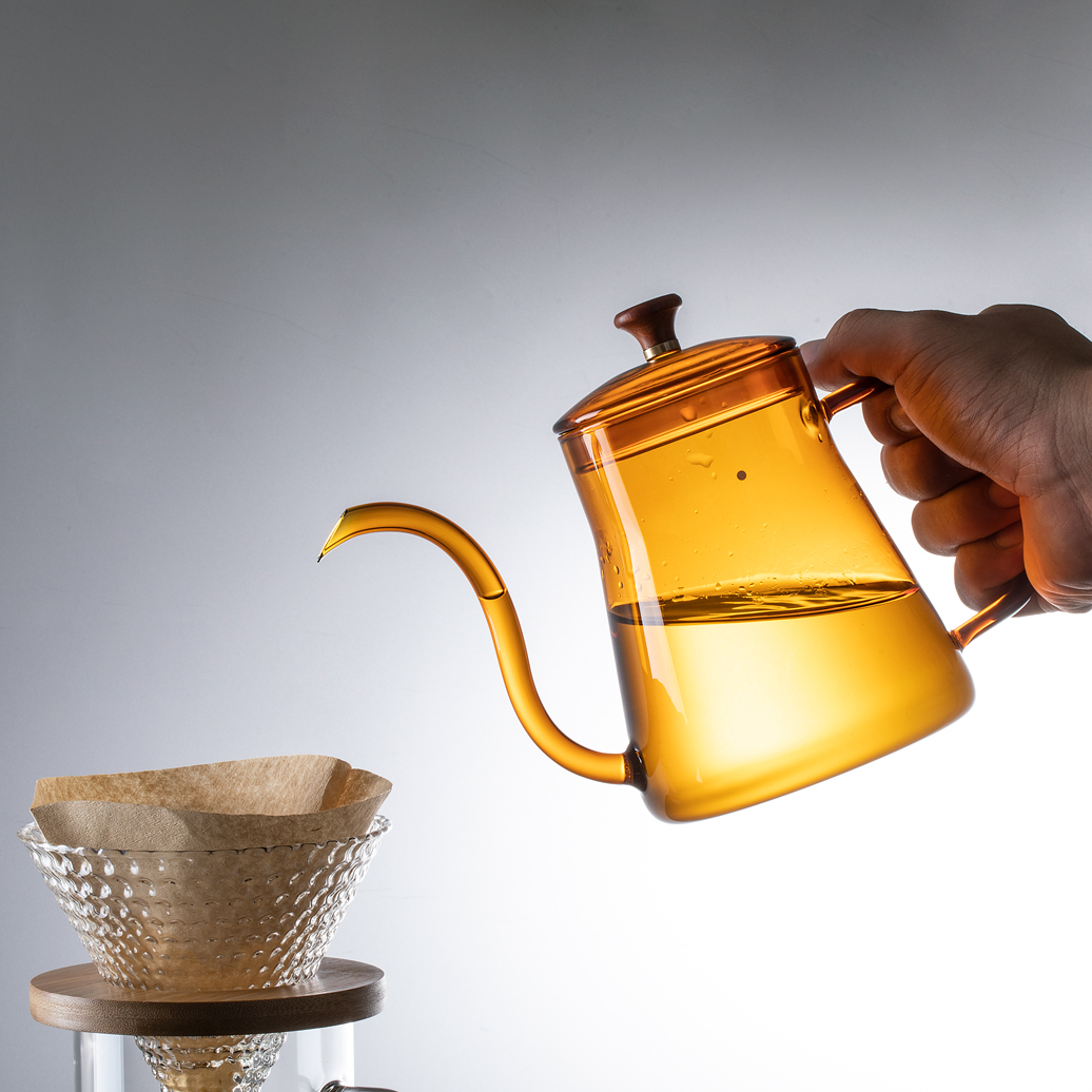 Hand punching coffee maker Home ear hanging coffee hand flush pot thickened heat resistant glass long mouth pot cooking fine mouth pot