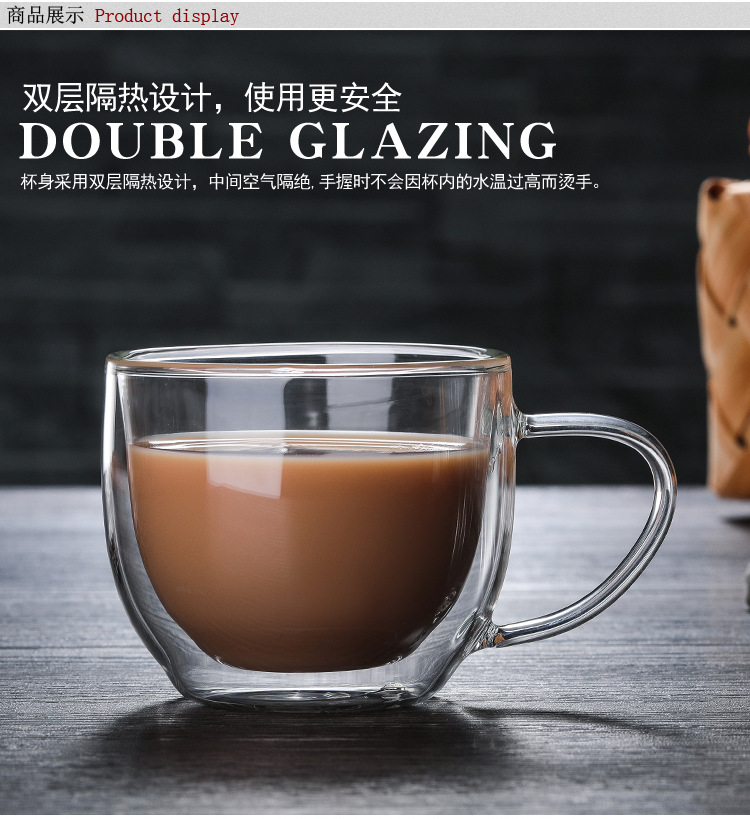 Creative glass coffee cup transparent flower tea cup espresso cup double layer coffee cup tropical put water cup set