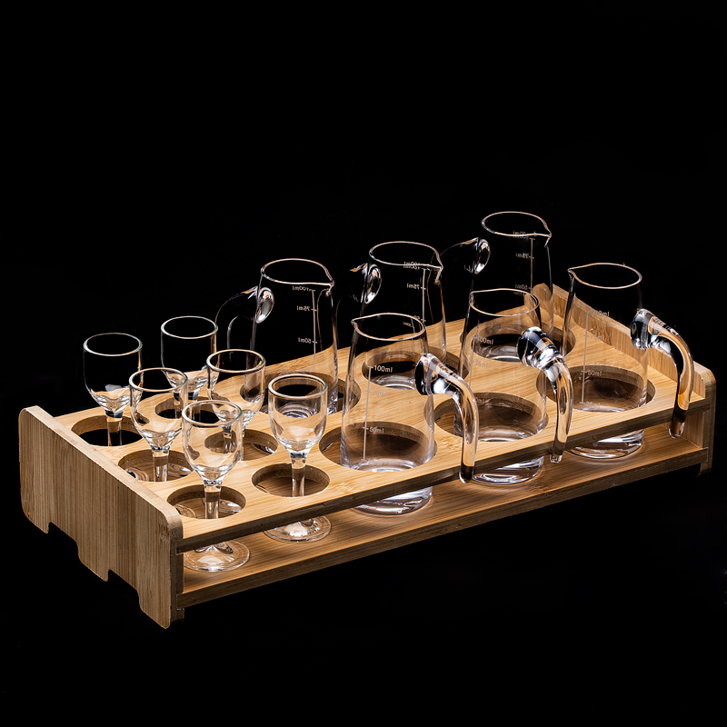 Home Bamboo Wood Cup Rack White Wine Glass Suit A Cup Of Chinese Style Small Wine Punch Scale Wine Pot Thick Bottom Wine Cup