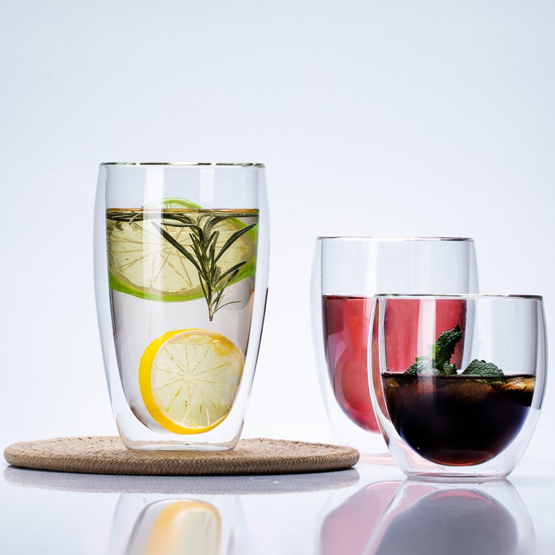 Household double-layer glass water cup insulated tea cup with handle coffee cup transparent breakfast milk cup office flower tea cup
