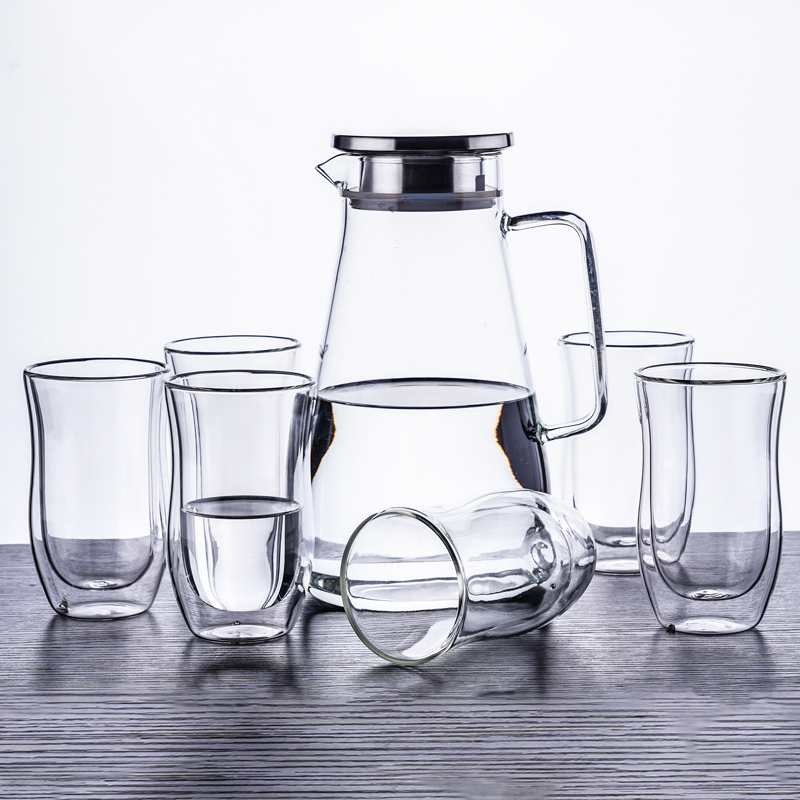 Double-layer insolused glass water bottle home heat-resistant cold kettle set transparent glass cup large-capacity cold kettle