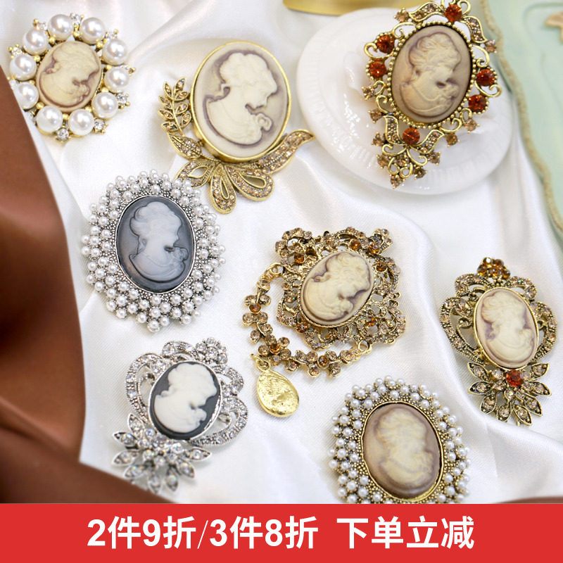 European and American temperament brooch Retro court beauty head pin female badge sweater coat shawl buckle accessories