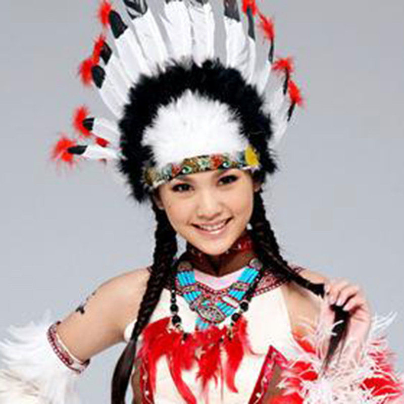 Indian headdress White feather headdress Chieftain hat Savage hat Adult children's performance headdress Savage Hairdress