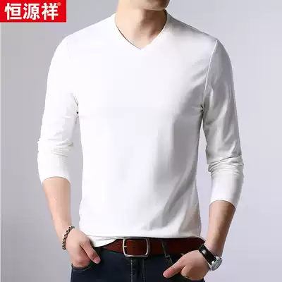 Hengyuanxiang mulberry silk long sleeve T-shirt men's autumn new Korean trend slim V collar chicken heart bottom T-shirt