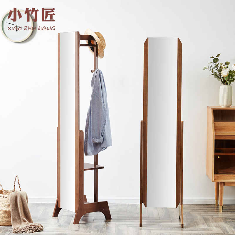 Small bamboo craftsman Nordic full-length mirror full-length mirror bedroom mirror full-body mirror home simple modern floor-to-ceiling full-body mirror