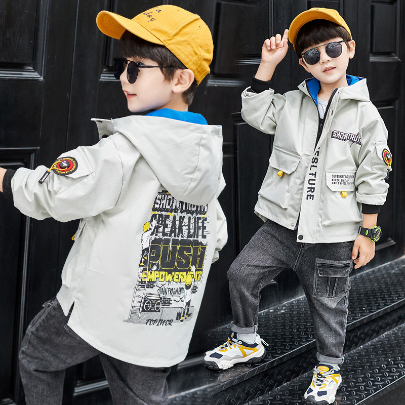 Boy Clothing Boy Jacket Spring Autumn Style Foreign Pie 2022 New CUHK Children Blouses Spring Clothing Trendy Clothes Han Edition Tide