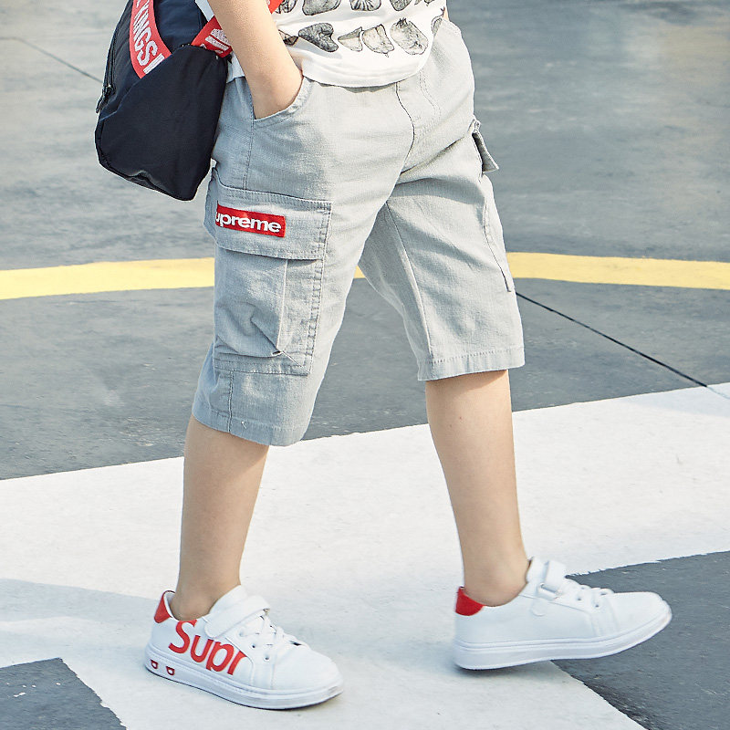 Boy overalls shorts summer thin section 2022 summer fit children's seven-pants casual child fit pants CUHK Girl 50% Pants Tide