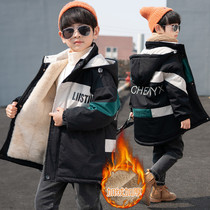 Childrens clothing boy coat plus velvet thickened autumn and winter long childrens cotton clothes 2021 new middle and big childrens winter cotton clothes