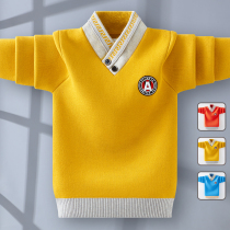 Childrens clothing boys sweater autumn winter style plus velvet padded medium childrens knitwear 2021 New style autumn clothes