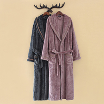 Autumn and winter padded robe female winter flannel couple bathrobe men coral velvet plus size pajamas purple
