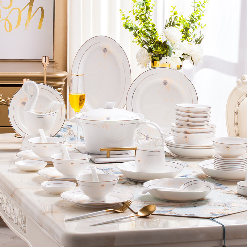 Bowl Dish Suit Home Brief Yoo Style 60 Skull Porcelain Cutlery Sets Group Jingdezhen Ceramic Bowl tray Bowl Chopsticks combinations