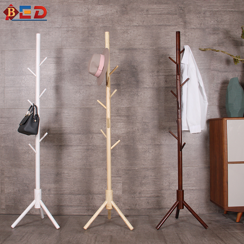 Solid wood coat rack floor bedroom hanger single pole simple Nordic style ins creative room living room