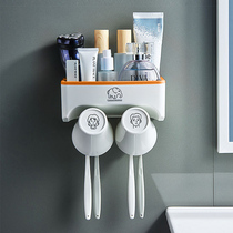 Toothbrush cup holder tooth bowl rinse cup set toilet home hanging wall-free Cup storage rack