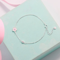 Hồng cherry blossom flower bracelet bạc tươi nữ sinh viên đồ trang sức đơn giản Hàn Quốc phiên bản của Nhật Bản và Hàn Quốc cá tính Sen Sở của dòng của bạn gái vòng đeo tay phong thủy